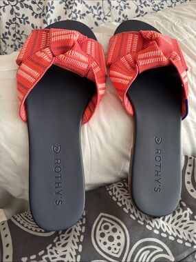 Rothy's Red and Coral Bow Slide Sandals